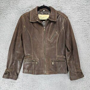 Lloyd Elliots Country Club Jacket Womens Small Brown Leather Long Sleeve Zip Up